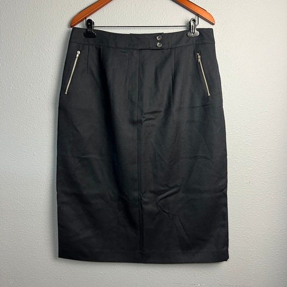 Harve Benard Holtzman Wool Pencil Skirt Black Size 16 Gold Zip Detail Career - Picture 1 of 8